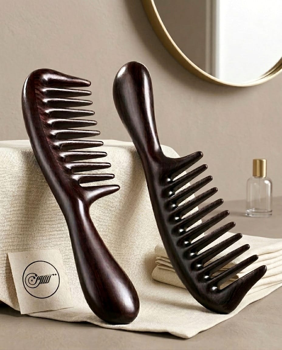 11-teeth black ebony wood smooth comb