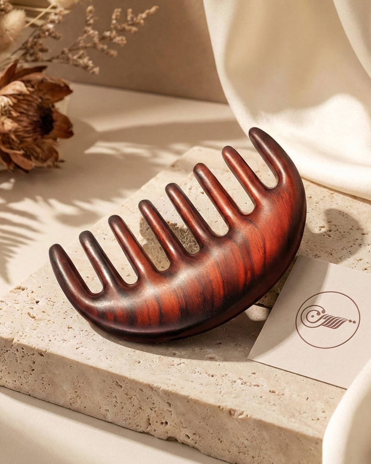 Moon shaped rosewood smooth massage-comb