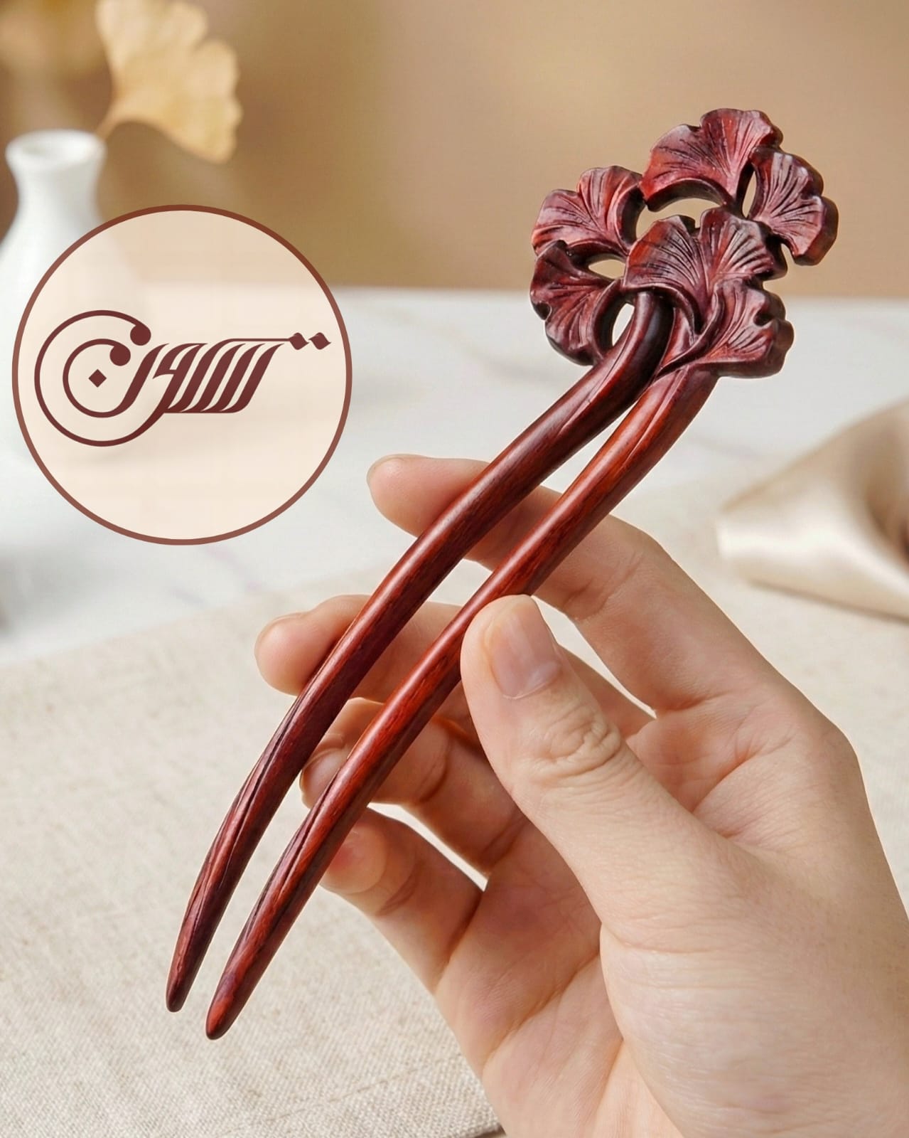 Handcrafted rosewood flower hair pin