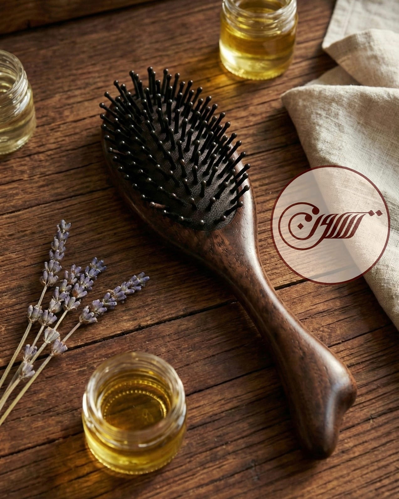 Premium black ebony wood hair brush - 22 cm