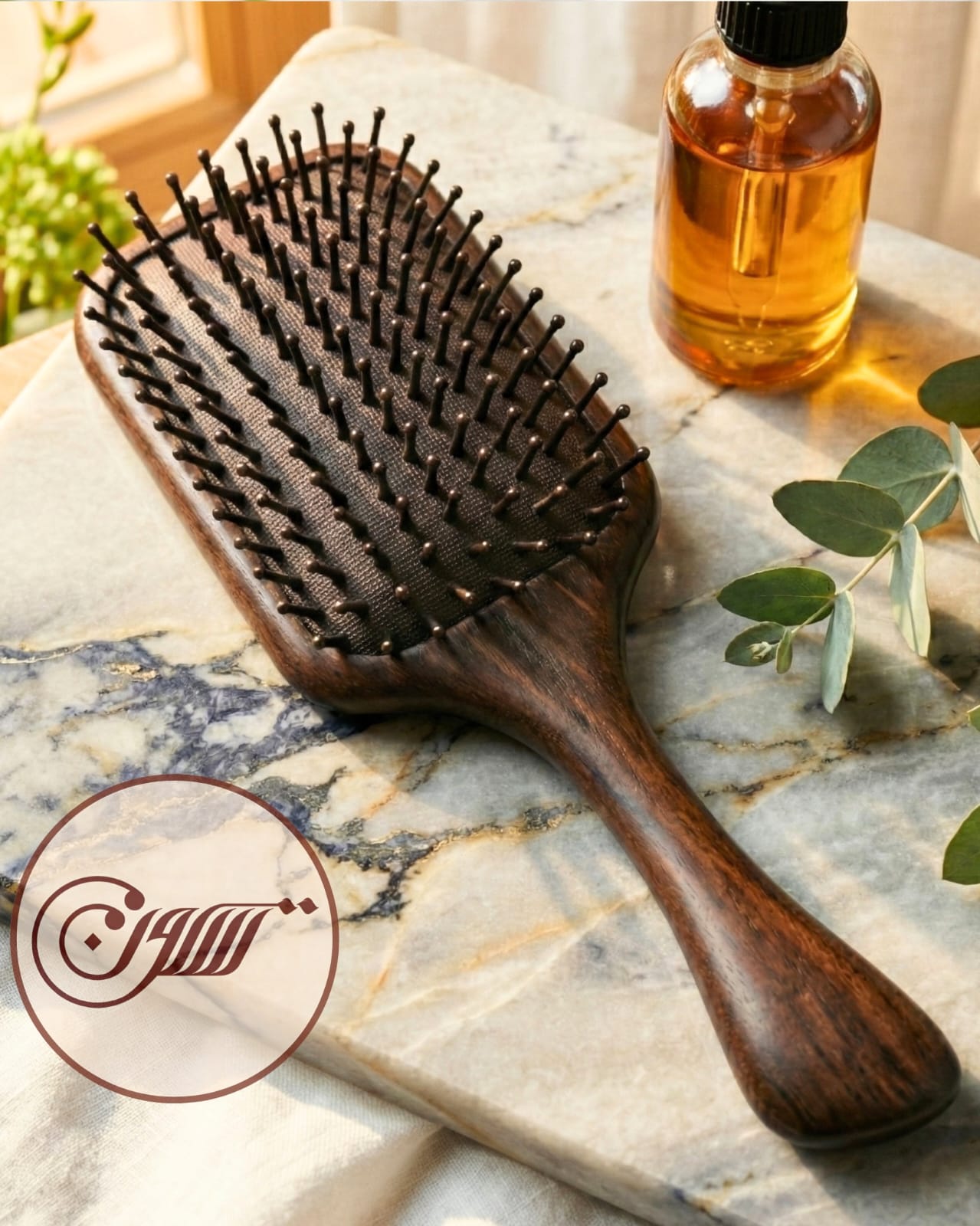 Premium black ebony wood hair brush - 25 cm